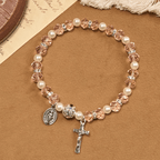 Pulsera de Cristal Transparente Moderna con Crucifijo y Medalla Milagrosa: Declaración de Fe Contemporánea