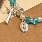 Pulsera de Cristal Transparente Moderna con Crucifijo y Medalla Milagrosa: Declaración de Fe Contemporánea