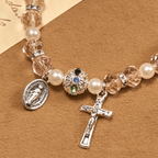 Pulsera de Cristal Transparente Moderna con Crucifijo y Medalla Milagrosa: Declaración de Fe Contemporánea