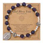 Pulsera Elástica de Piedras Preciosas Multicolores con Medalla Milagrosa: Conexión Espiritual Única