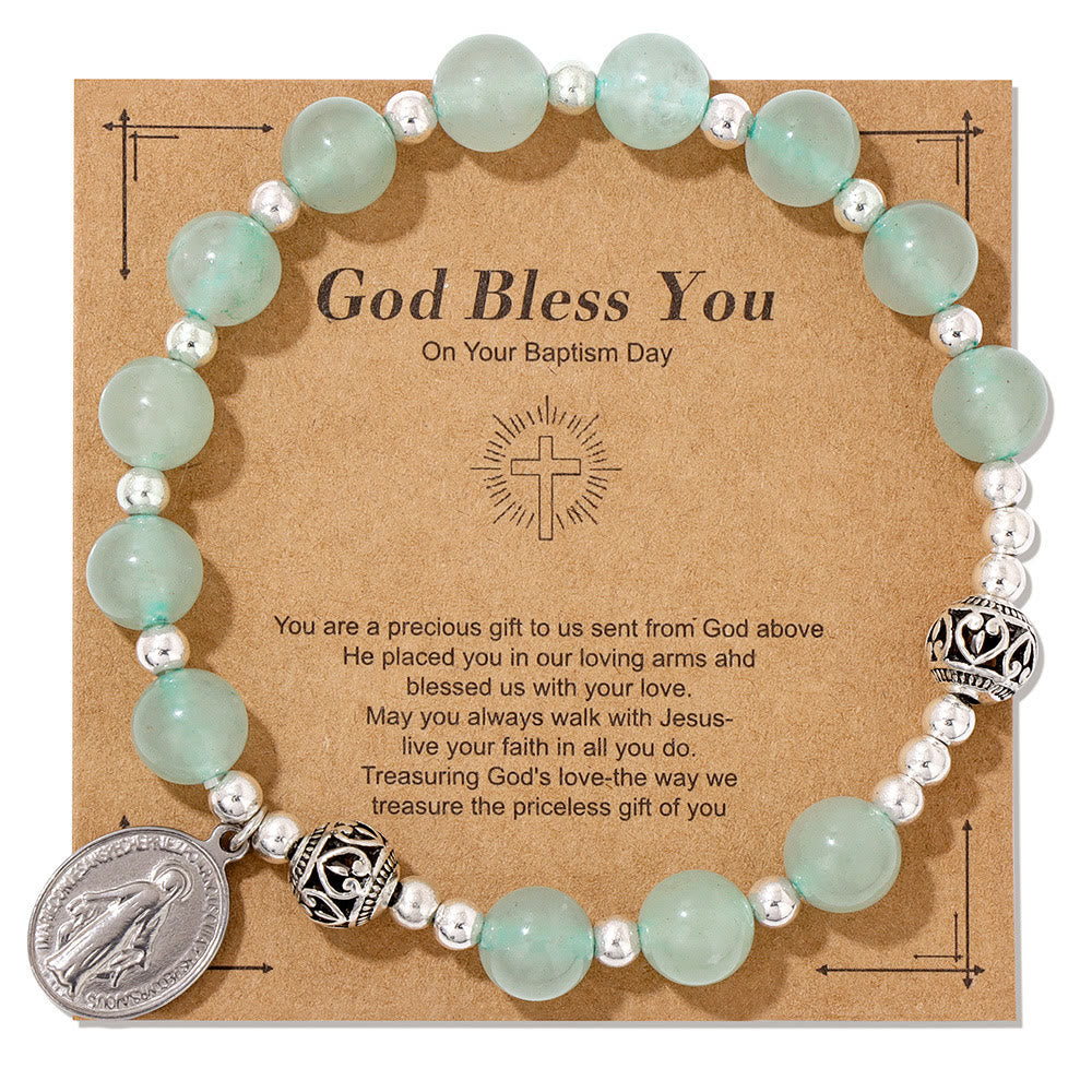 Pulsera Elástica de Piedras Preciosas Multicolores con Medalla Milagrosa: Conexión Espiritual Única