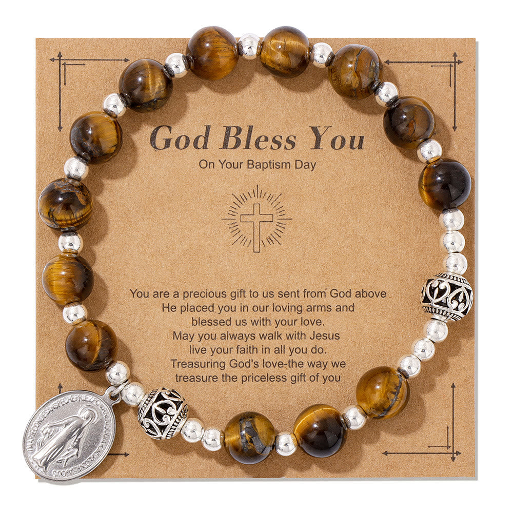 Pulsera Elástica de Piedras Preciosas Multicolores con Medalla Milagrosa: Conexión Espiritual Única