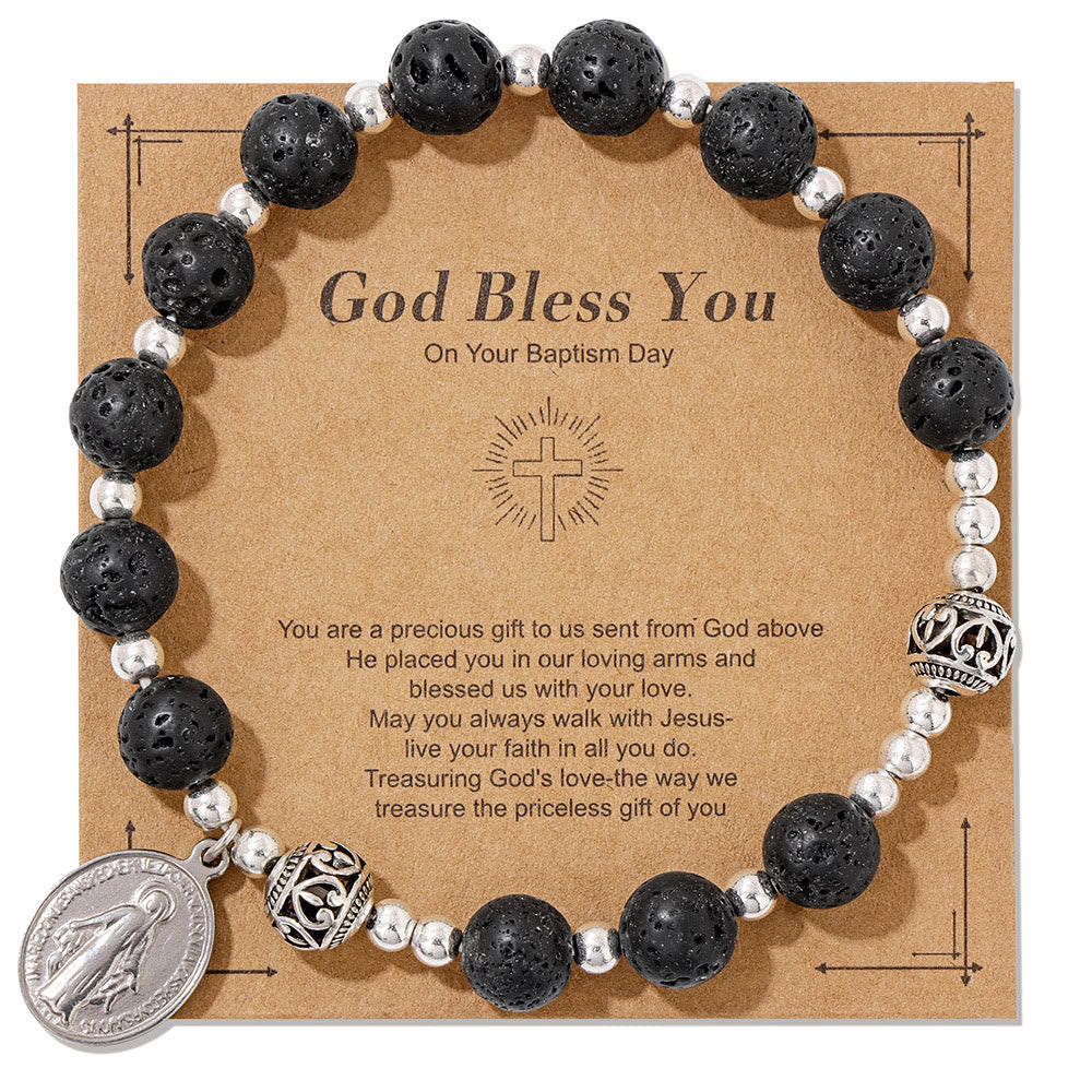 Pulsera Elástica de Piedras Preciosas Multicolores con Medalla Milagrosa: Conexión Espiritual Única
