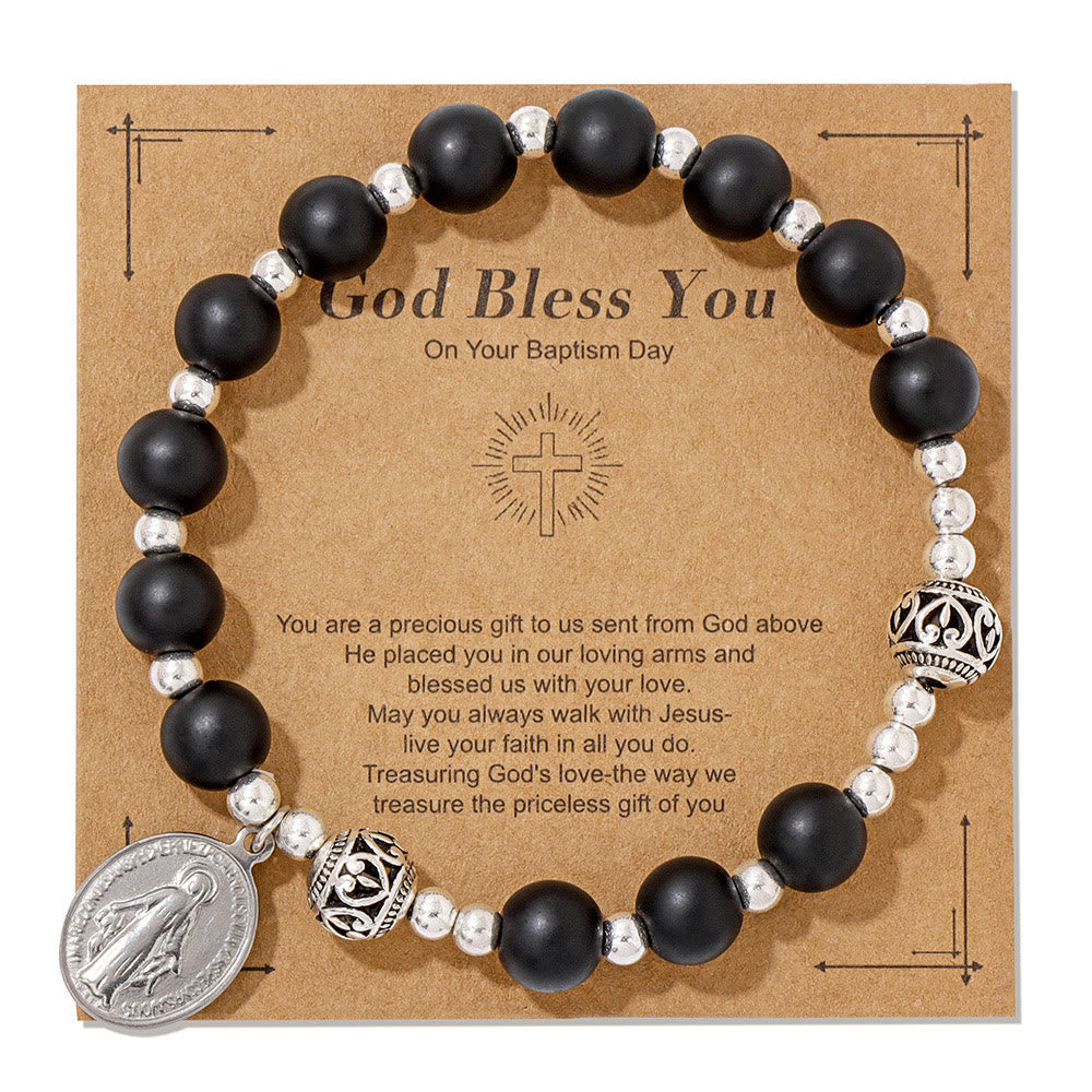 Pulsera Elástica de Piedras Preciosas Multicolores con Medalla Milagrosa: Conexión Espiritual Única