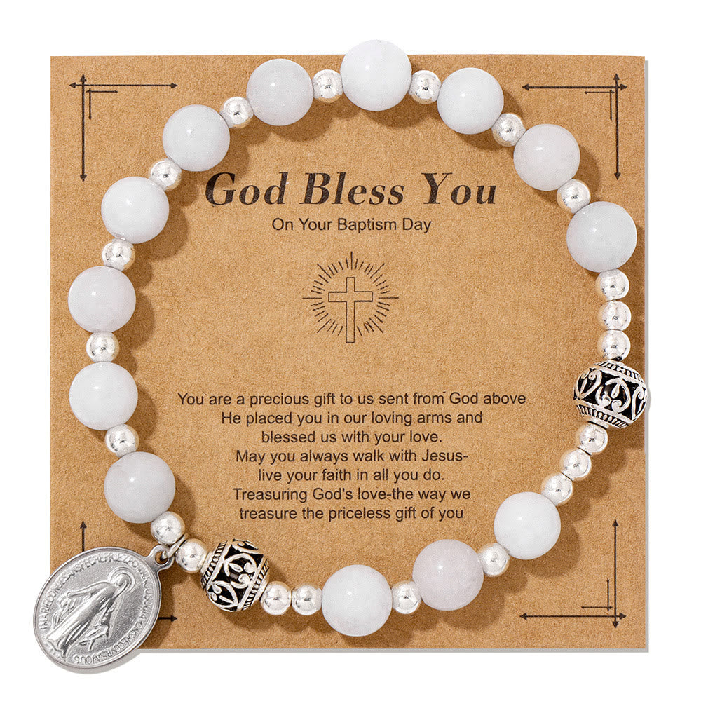Pulsera Elástica de Piedras Preciosas Multicolores con Medalla Milagrosa: Conexión Espiritual Única