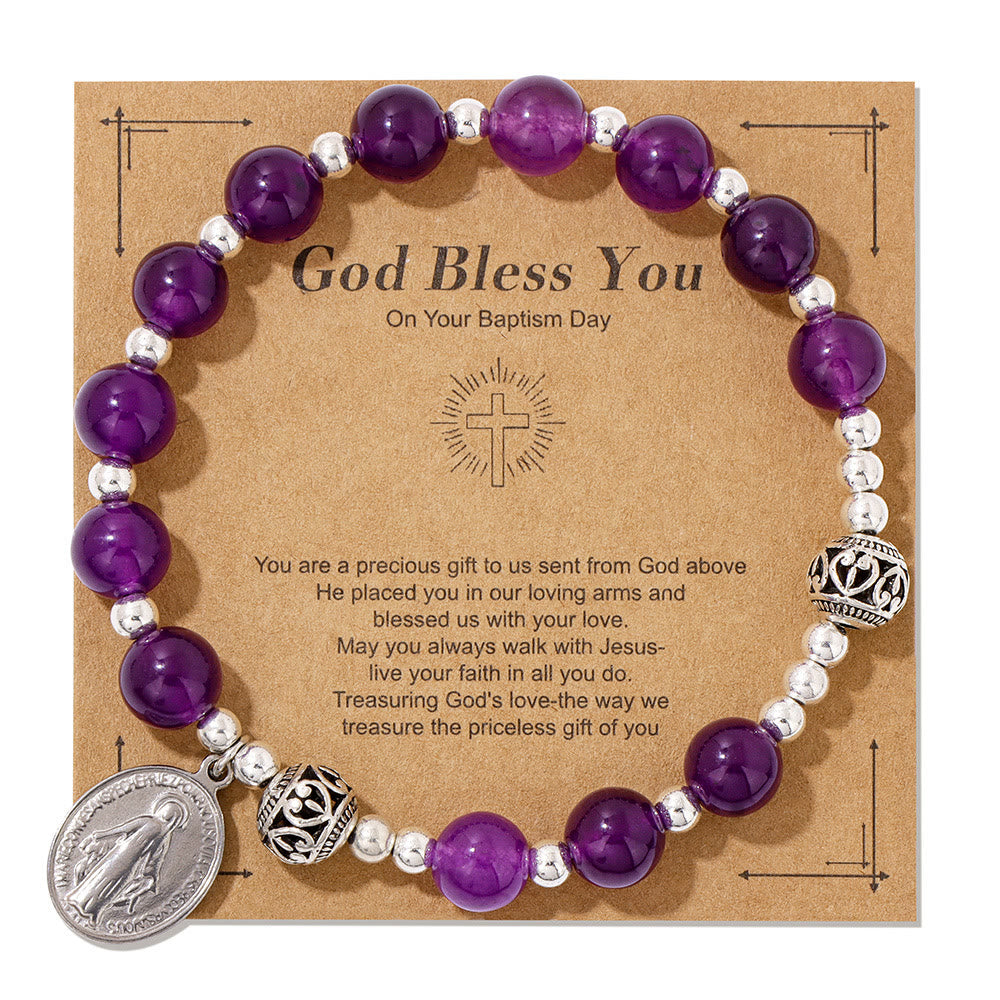 Pulsera Elástica de Piedras Preciosas Multicolores con Medalla Milagrosa: Conexión Espiritual Única