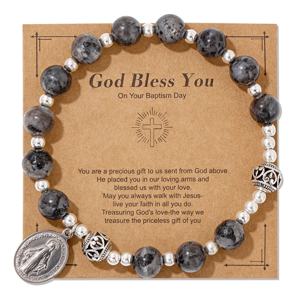 Pulsera Elástica de Piedras Preciosas Multicolores con Medalla Milagrosa: Conexión Espiritual Única