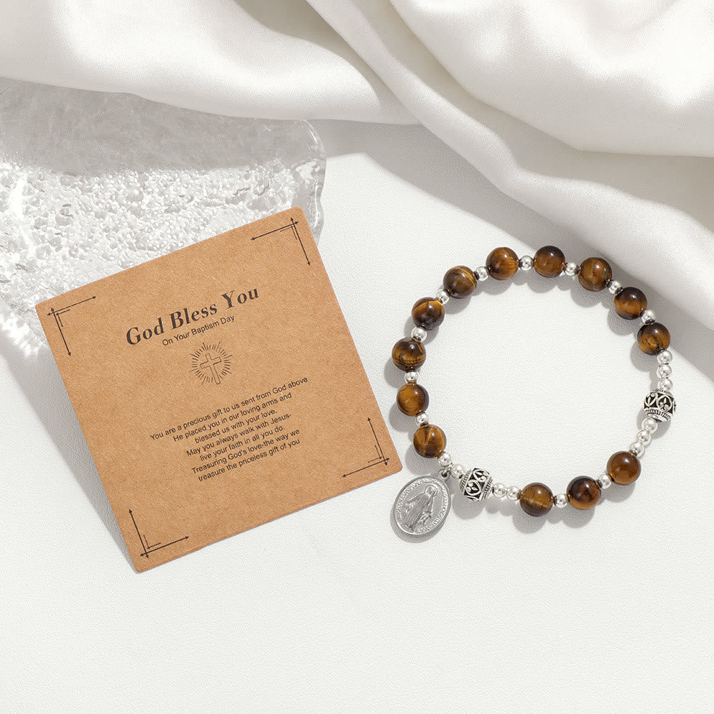 Pulsera Elástica de Piedras Preciosas Multicolores con Medalla Milagrosa: Conexión Espiritual Única