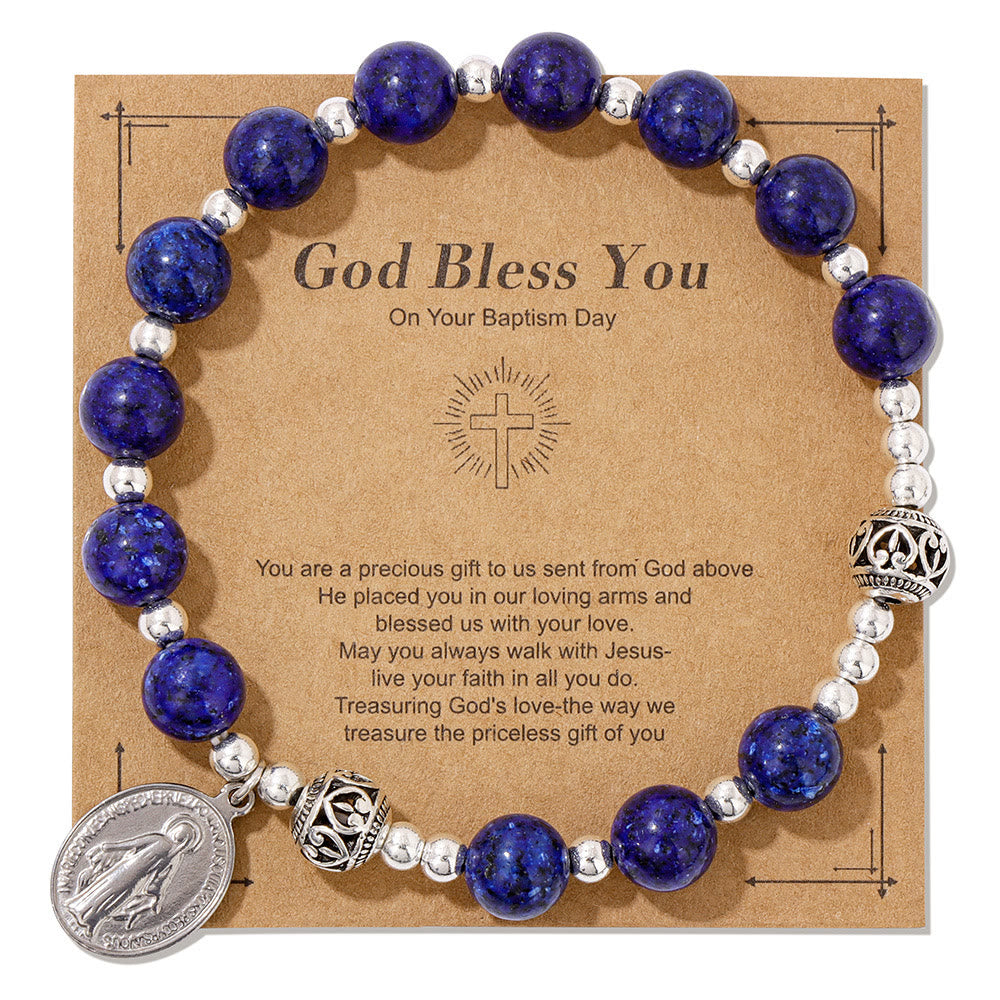 Pulsera Elástica de Piedras Preciosas Multicolores con Medalla Milagrosa: Conexión Espiritual Única