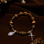 Pulsera de Rosario de Una Década con Piedra Ojo de Tigre Amarillo de 10mm