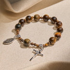 Pulsera de Rosario de Una Década con Piedra Ojo de Tigre Amarillo de 10mm