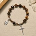 Pulsera de Rosario de Una Década con Piedra Ojo de Tigre Amarillo de 10mm