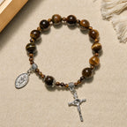 Pulsera de Rosario de Una Década con Piedra Ojo de Tigre Amarillo de 10mm