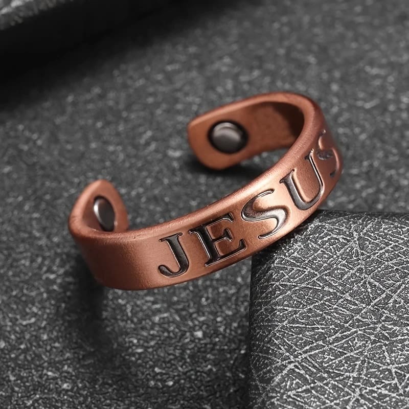 Anillo Ajustable de Cobre con Símbolo Minimalista de Jesús: Signo Distintivo de Fe