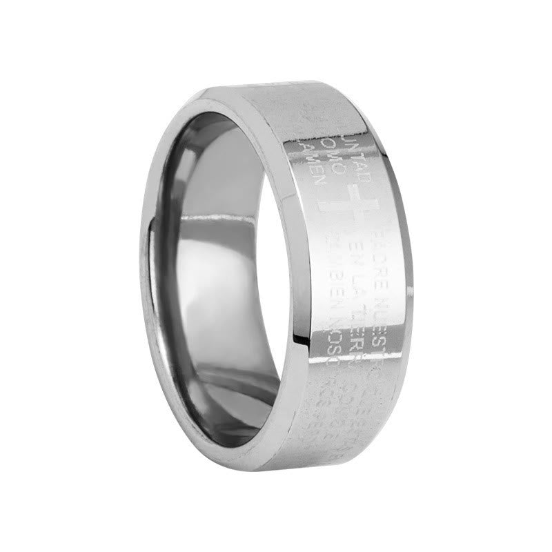 Anillo Minimalista de 8mm con Verso Sagrado en Tres Colores y Motivo de Cruz: Lleva Tu Fe