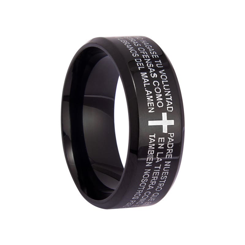 Anillo Minimalista de 8mm con Verso Sagrado en Tres Colores y Motivo de Cruz: Lleva Tu Fe