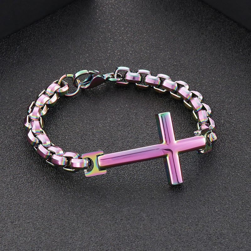 Pulsera Cruz Minimalista Multicolor con Líneas Elegantes y Alma Fiel