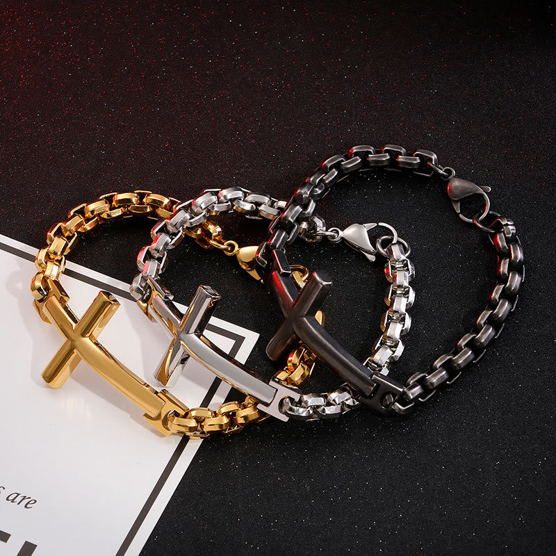 Pulsera Cruz Minimalista Multicolor con Líneas Elegantes y Alma Fiel