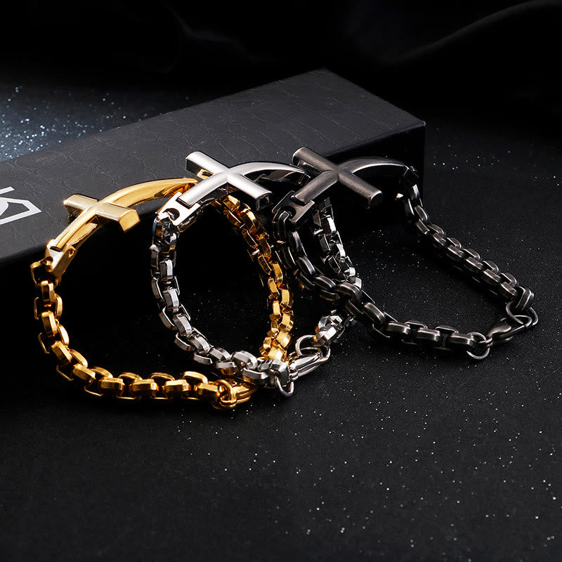 Pulsera Cruz Minimalista Multicolor con Líneas Elegantes y Alma Fiel