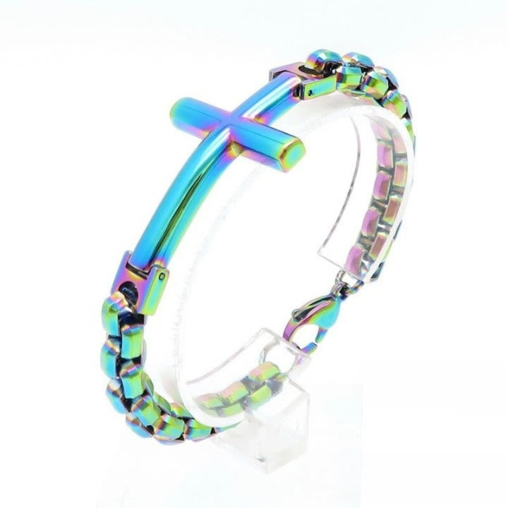 Pulsera Cruz Minimalista Multicolor con Líneas Elegantes y Alma Fiel