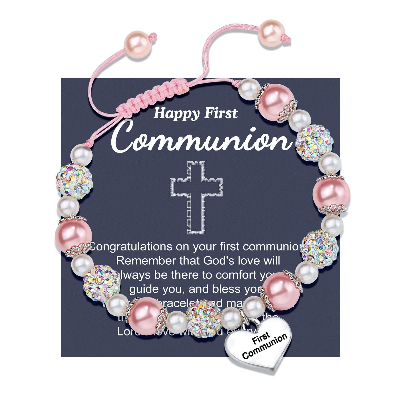 FE ORANTE: Pulsera de Regalo de Primera Comunión con Cruz y Tarjeta de Bendición