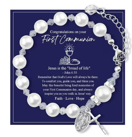 FE ORANTE: Pulsera de Regalo de Primera Comunión con Cruz y Tarjeta de Bendición
