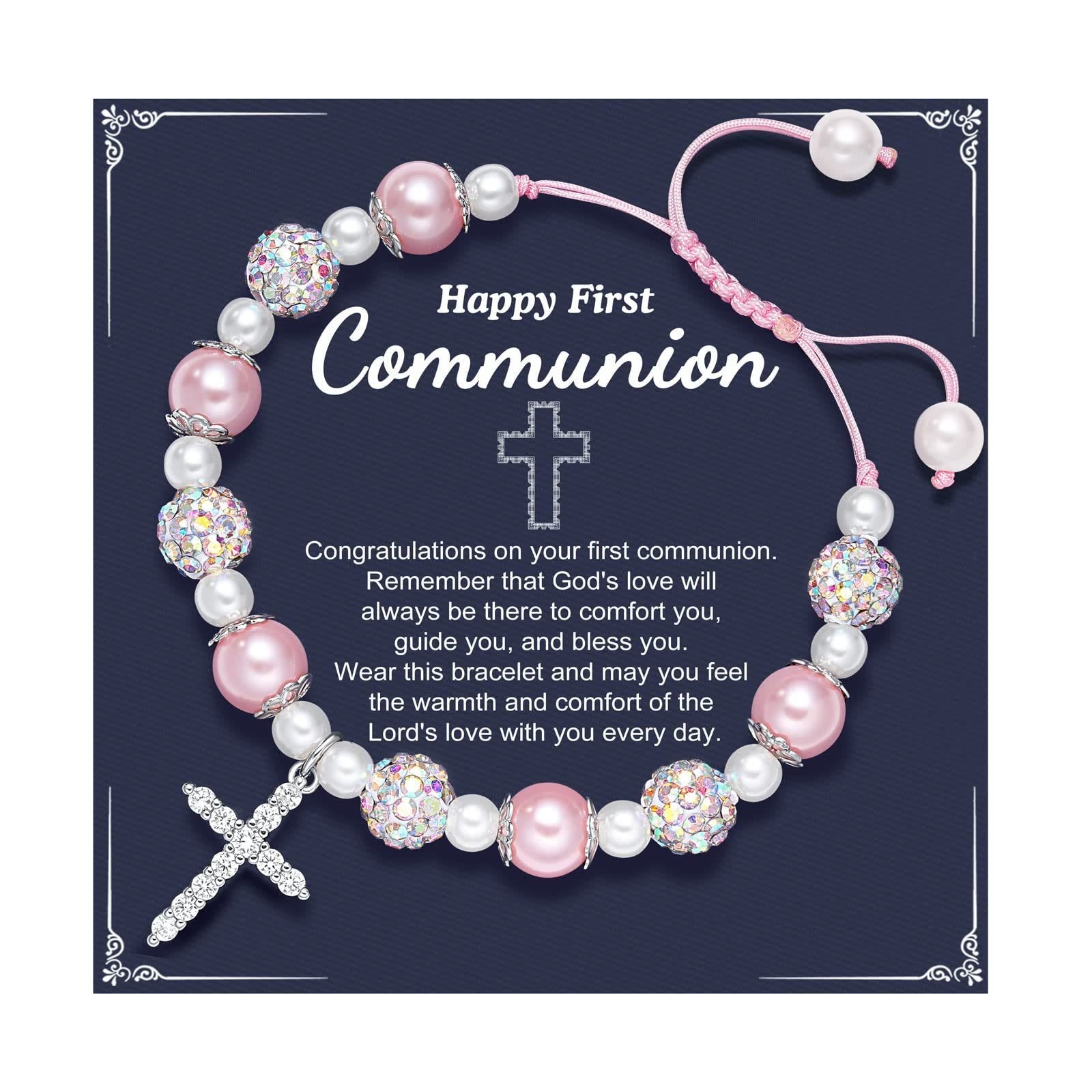 FE ORANTE: Pulsera de Regalo de Primera Comunión con Cruz y Tarjeta de Bendición