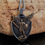 Colgante de Acero Inoxidable con Escudo Vintage de San Miguel Arcángel