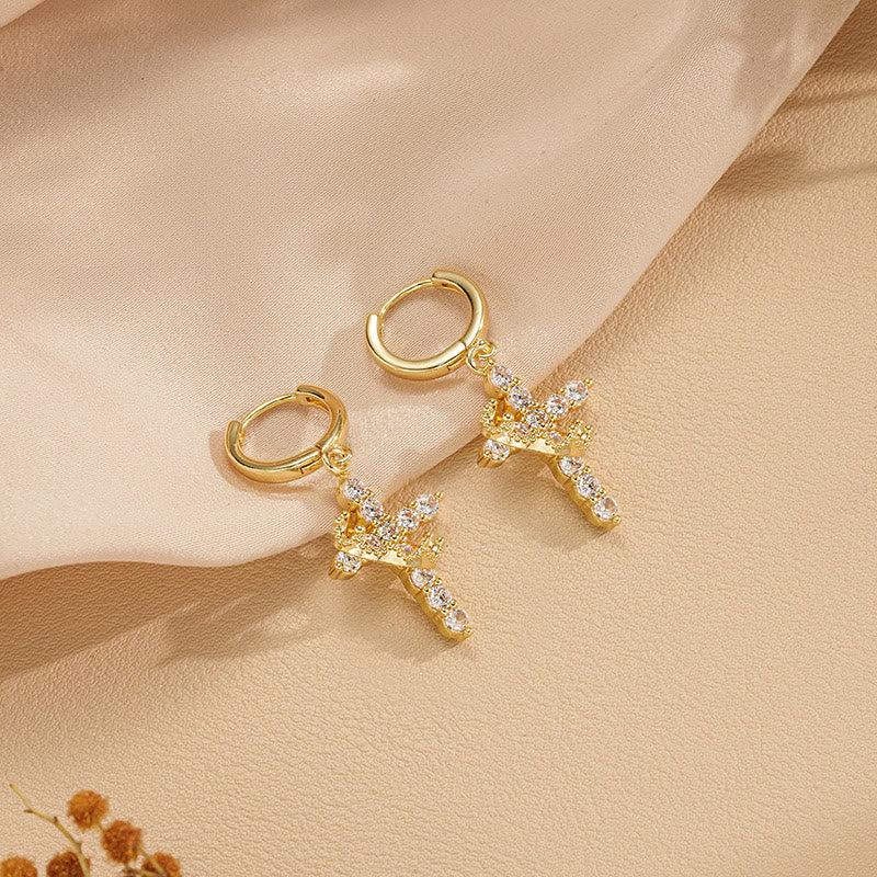 Collar de Cruz Moderno Coronado en Fe, Pendientes