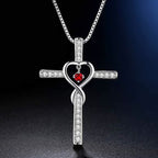 Collar de Cruz con Piedra de Nacimiento de 12 Meses y Diseño de Corazón con Acentos Brillantes