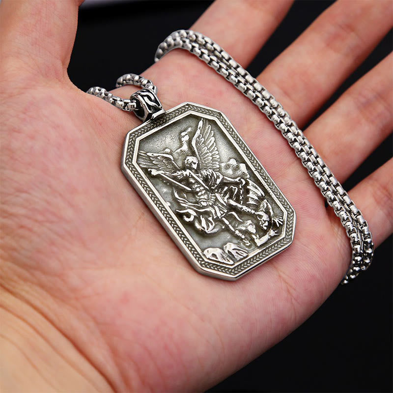 Collar de Péndulo de Acero Inoxidable de Protección del Arcángel San Miguel en Estilo Clásico