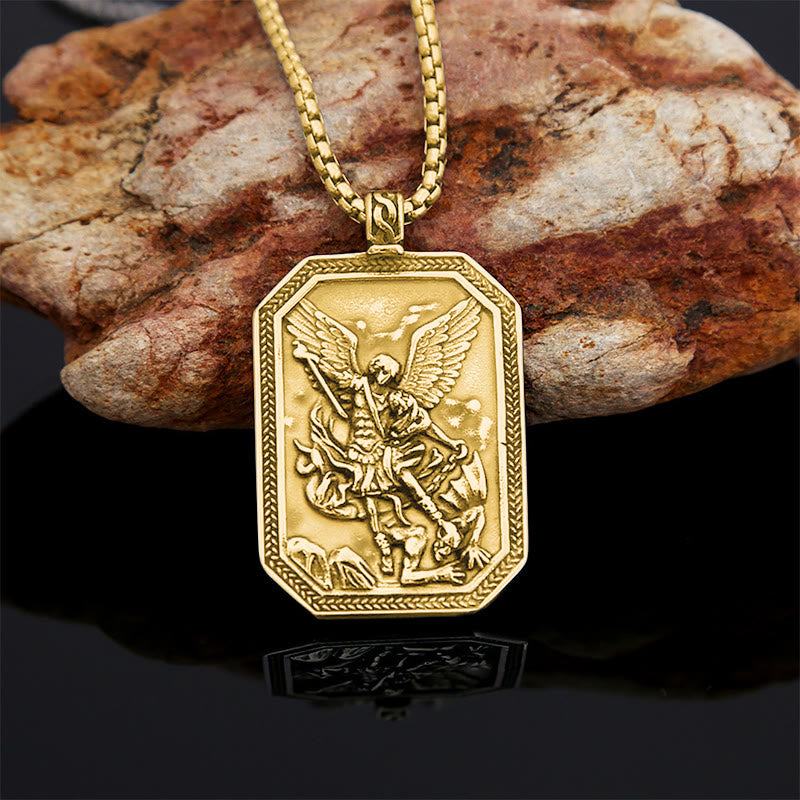 Collar de Péndulo de Acero Inoxidable de Protección del Arcángel San Miguel en Estilo Clásico