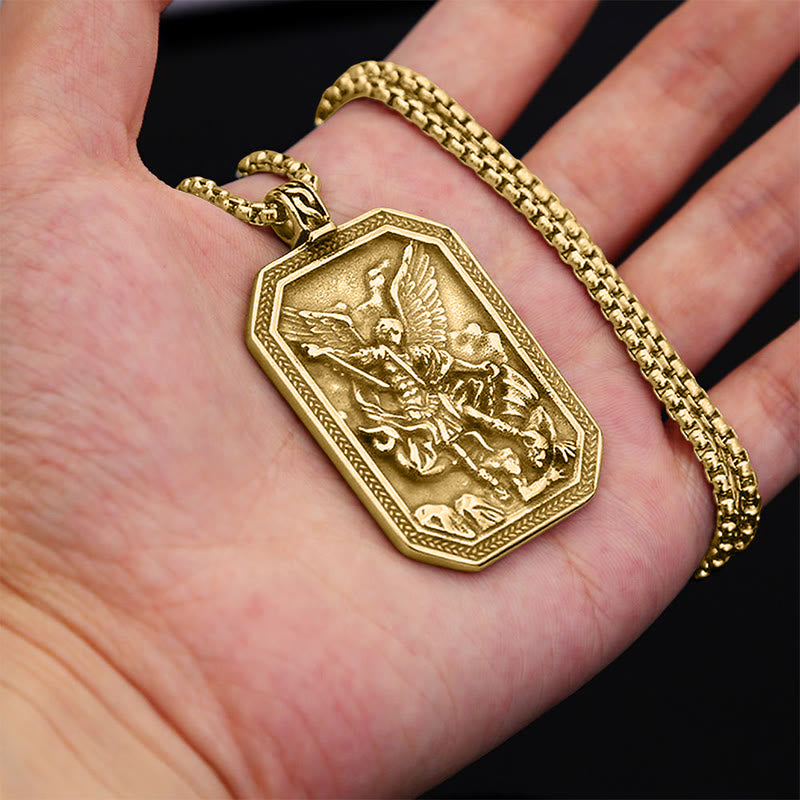 Collar de Péndulo de Acero Inoxidable de Protección del Arcángel San Miguel en Estilo Clásico