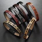Pulsera de Cuero Multicolor de Estilo Clásico con Hebilla Magnética y Motivos de Cruz