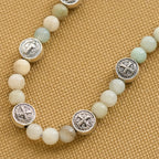 Tobillera de Bendición de San Benito en Dos Colores con Perlas de Piedra Natural Suave