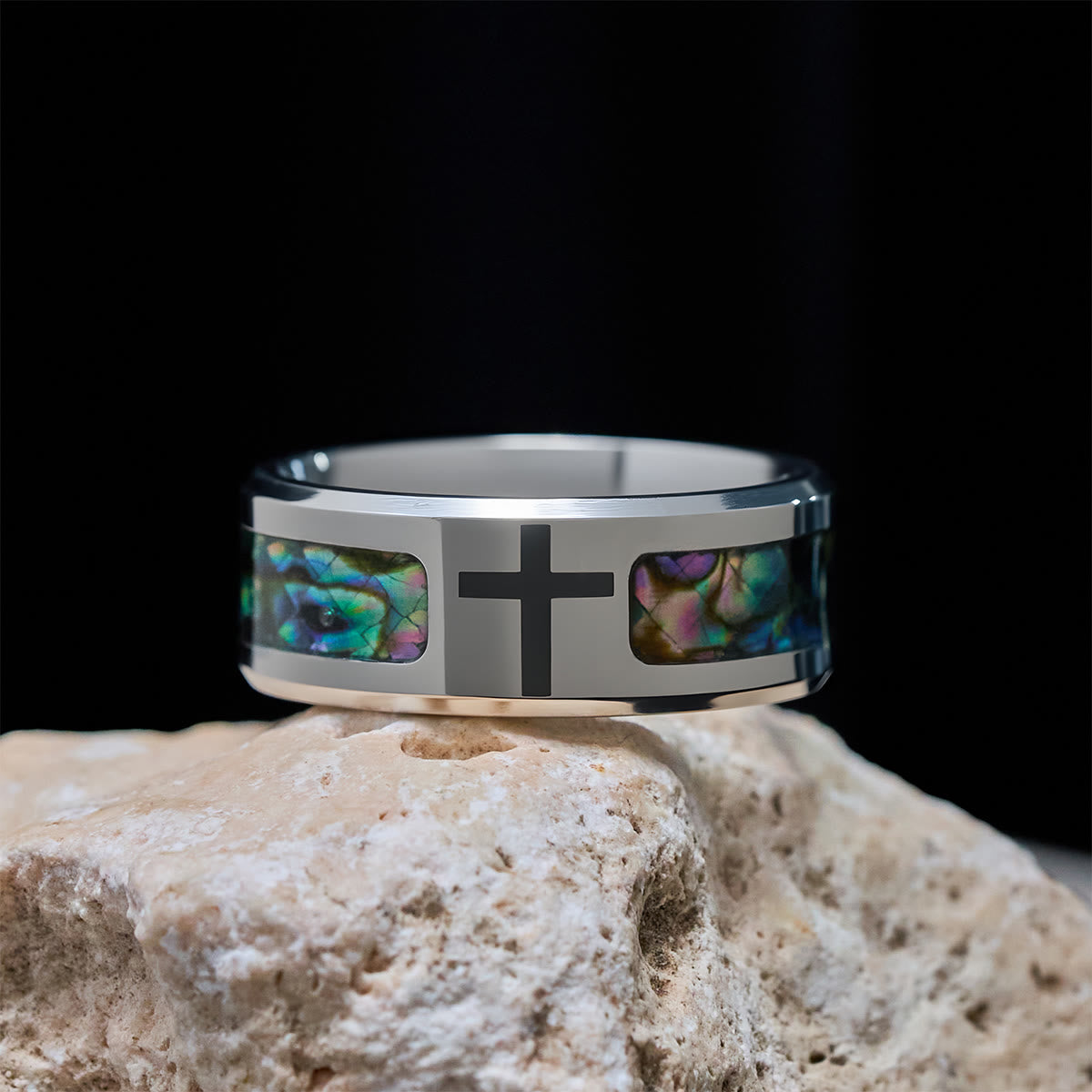 Anillo Minimalista de Fe en Titanio con Incrustaciones de Colores de Vidrio Esmaltado Brillantes