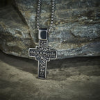 Collar de Cruz Ortodoxa Sagrada de Acero de Titanio Vintage con Script Religioso
