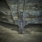 Collar de Cruz Ortodoxa Sagrada de Acero de Titanio Vintage con Script Religioso