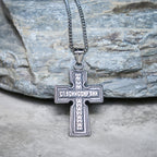 Collar de Cruz Ortodoxa Sagrada de Acero de Titanio Vintage con Script Religioso