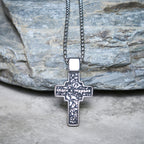 Collar de Cruz Ortodoxa Sagrada de Acero de Titanio Vintage con Script Religioso