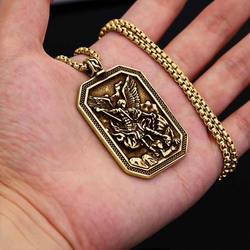 Collar de Péndulo de Acero Inoxidable de Protección del Arcángel San Miguel en Estilo Clásico
