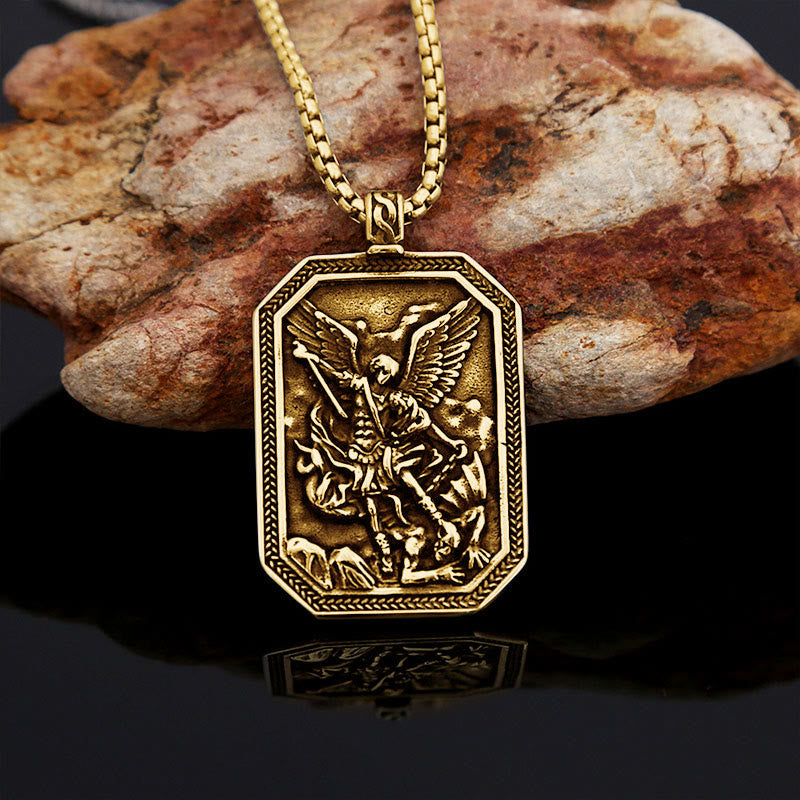 Collar de Péndulo de Acero Inoxidable de Protección del Arcángel San Miguel en Estilo Clásico