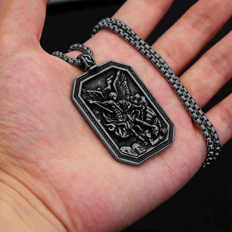 Collar de Péndulo de Acero Inoxidable de Protección del Arcángel San Miguel en Estilo Clásico