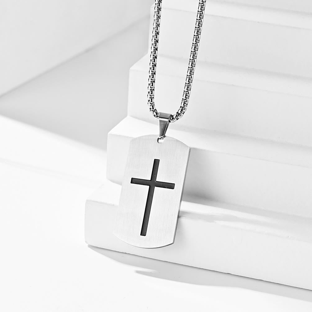 Collar de Acero Inoxidable con Cruz y Josué 1:9 de Doble Cara para el Coraje