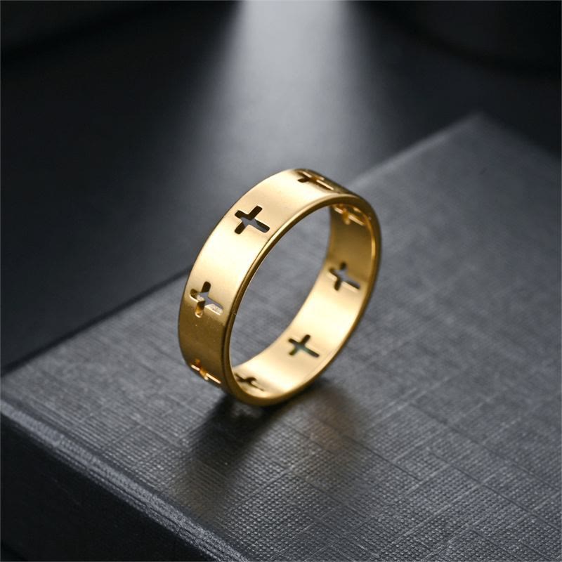 Anillo de Banda con Corte Cruzado Múltiple: Joyería de Fe de Acero Inoxidable Bicolor