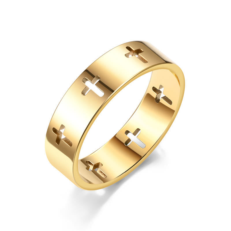 Anillo de Banda con Corte Cruzado Múltiple: Joyería de Fe de Acero Inoxidable Bicolor