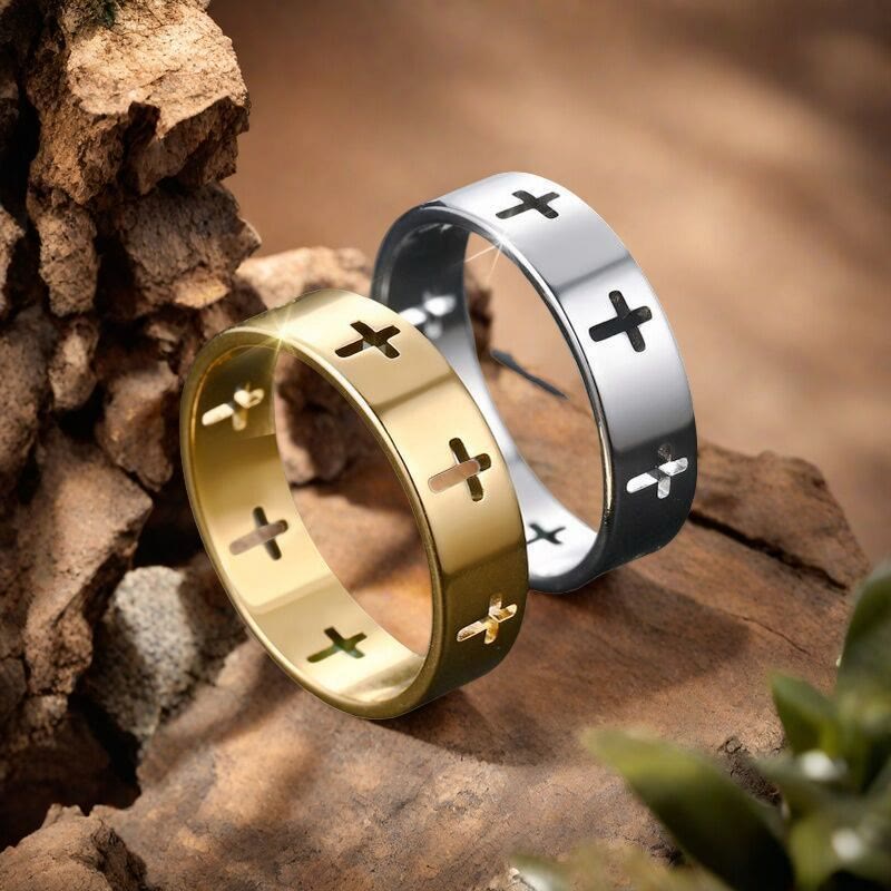 Anillo de Banda con Corte Cruzado Múltiple: Joyería de Fe de Acero Inoxidable Bicolor