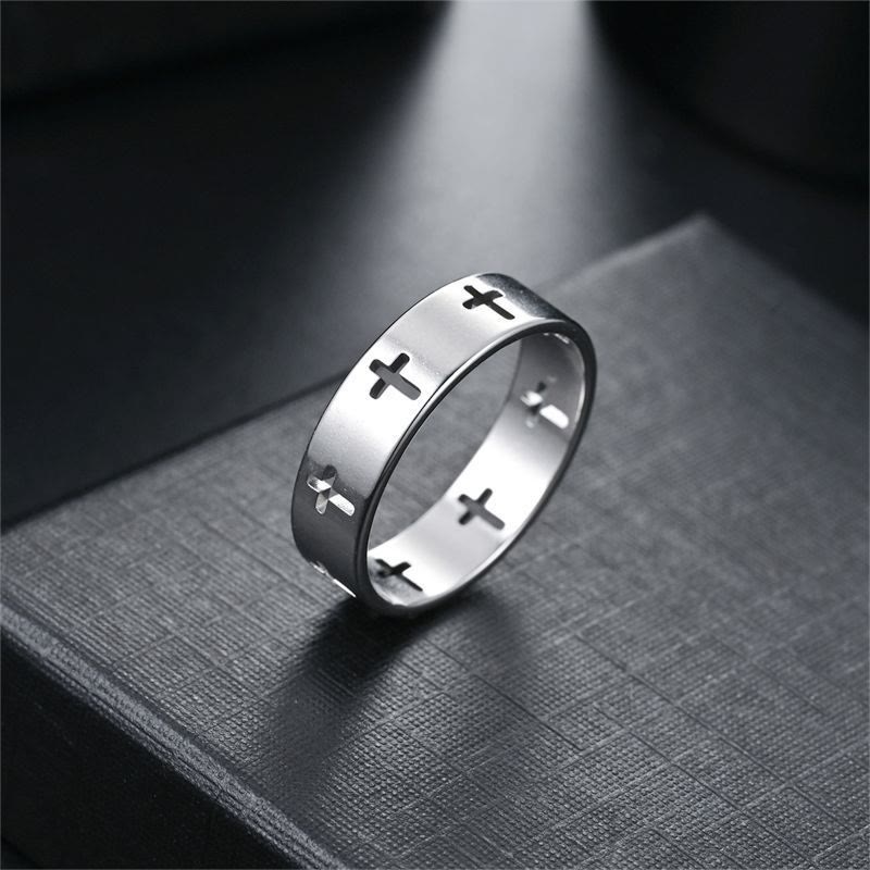 Anillo de Banda con Corte Cruzado Múltiple: Joyería de Fe de Acero Inoxidable Bicolor
