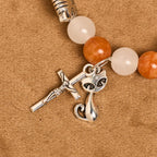 Pulsera de Cuarzo Naranja y Blanco con Caras de Gato, Rosario Animal de Acero Inoxidable