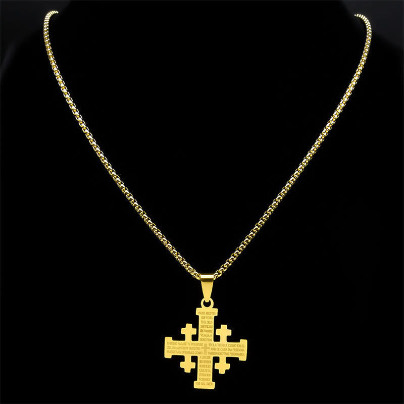 Collar de Cruz de Jerusalén con la Oración del Señor en Estilo Moderno de Dos Colores: Fe para Cada Momento